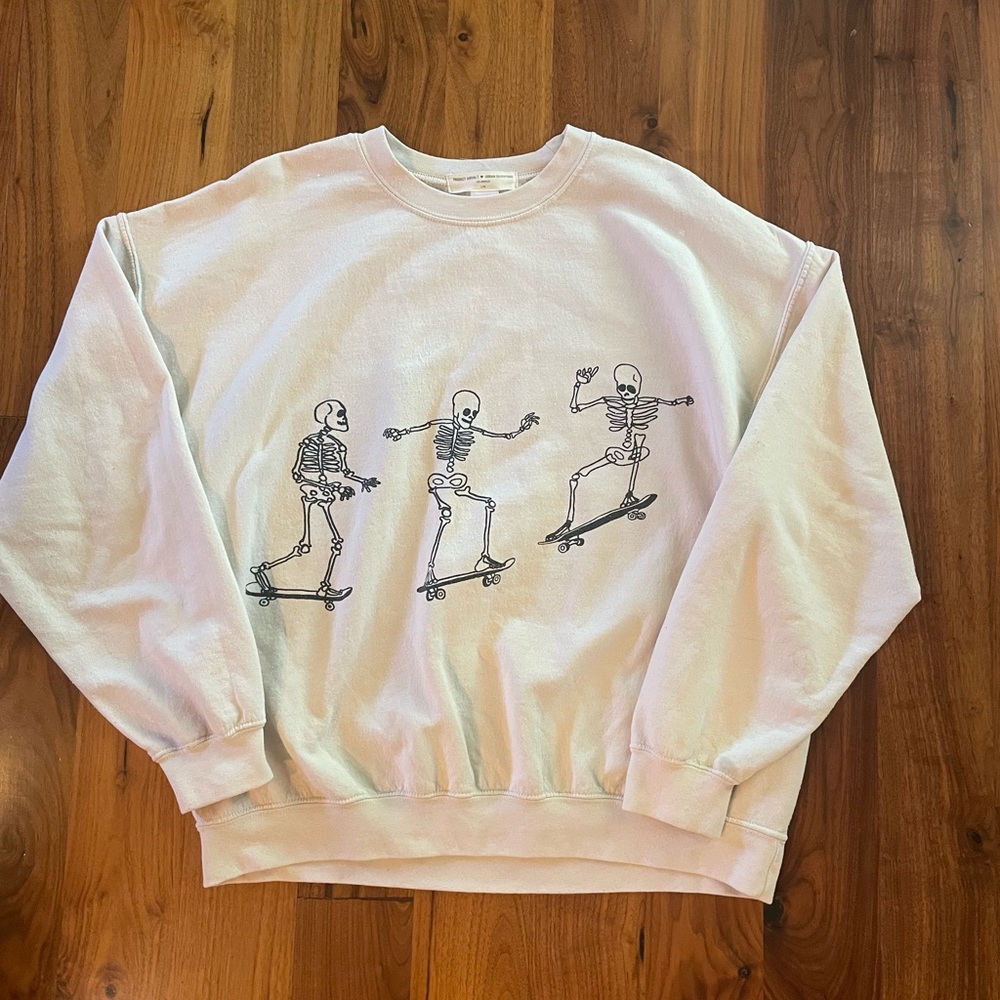 Urban Outfitters Project Social T Cream Skeleton Graphic Crewneck Sweater